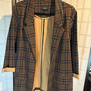 Liverpool Women's Checkered Blazer - Navy Blue and Orange